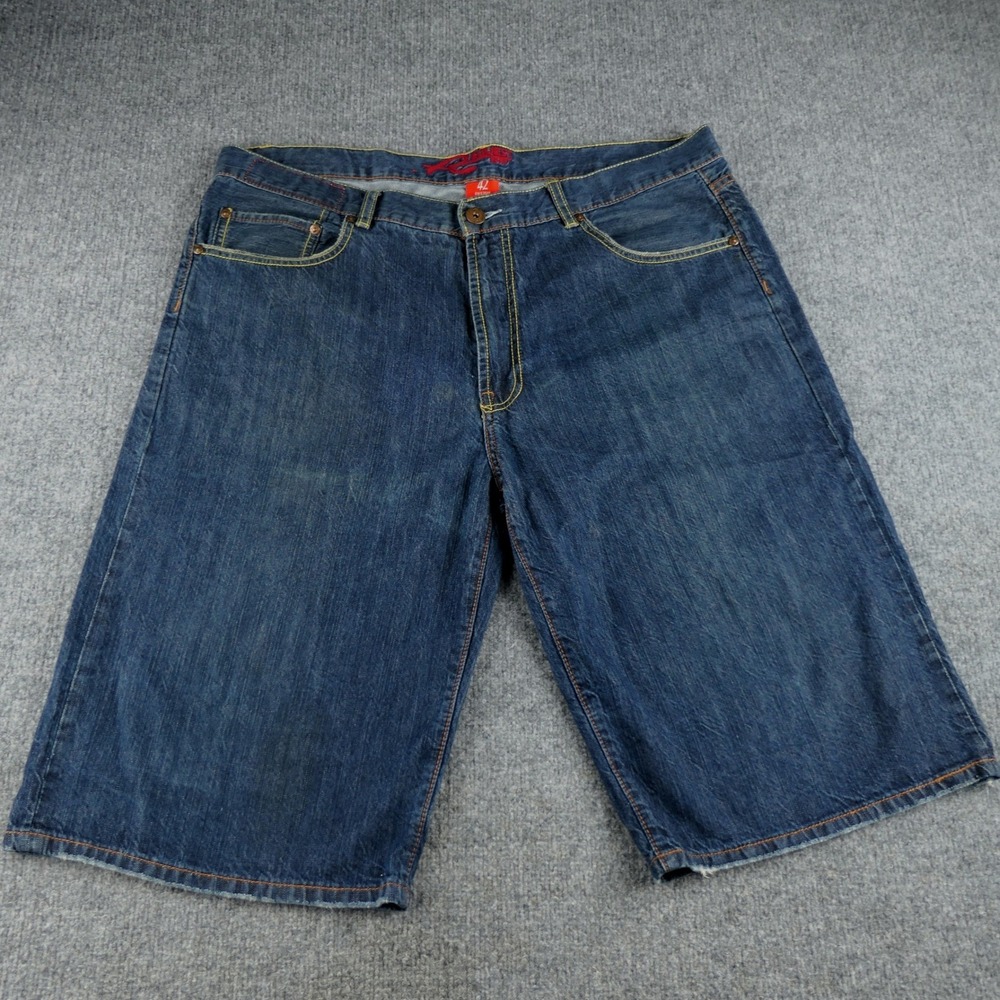 Request Shorts Men 42x15 Dark Wash Denim Baggy Y2K Hip Hop Jorts Contrast Stitch